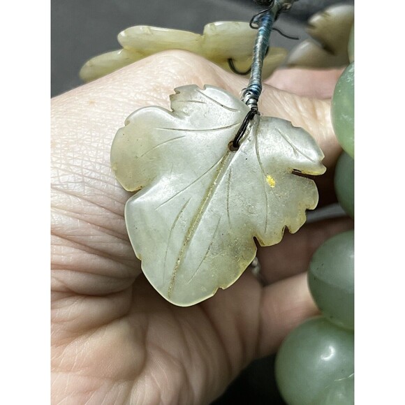 Vtg Italian Alabaster Large Marble Stone Light Green Grapes Cluster Stem Leaves - Picture 10 of 16